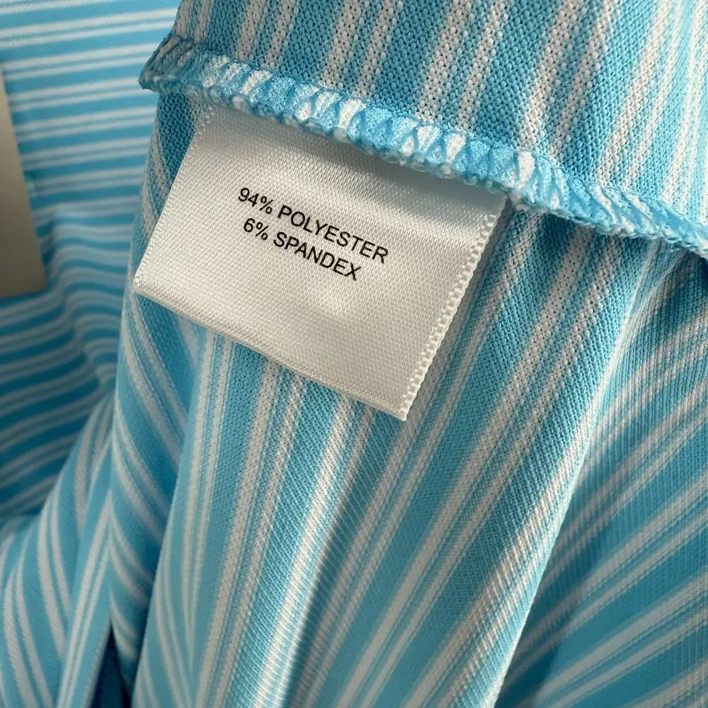 Peter Millar Dellroy Performance Mesh Polo Shirt Mens XL Maya Blue Striped NWT